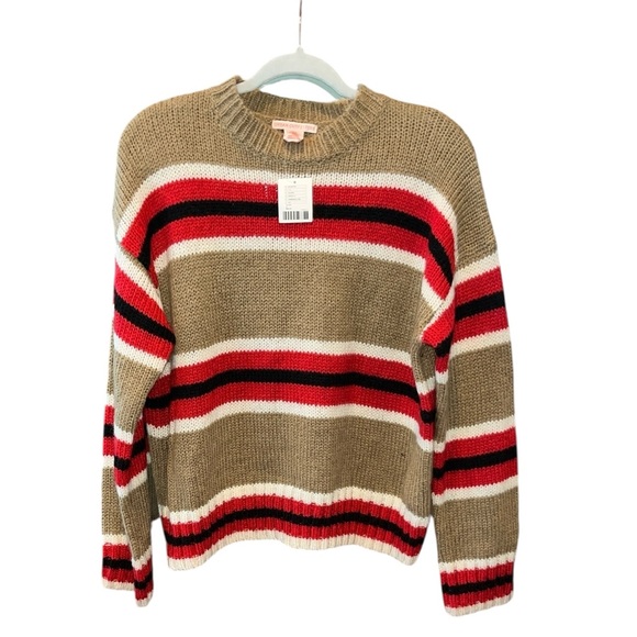 URBAN OUTFITTERS Brown Red Oversized Striped Boyfriend Sweater Wool Blend Size S - Picture 2 of 7